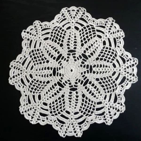 Round Ecru Beige Crochet Doily, Mandala Pattern Lace Centerpiece, Vintage 11 inches placemat