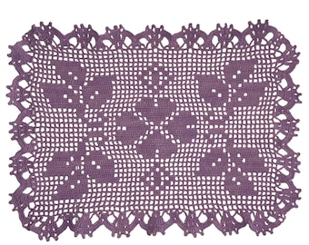 Chemin de table au crochet violet, décoration de pièce maîtresse rustique vintage de ferme à l’ancienne