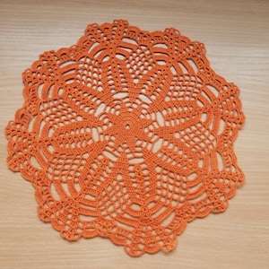 Orange round Crochet cotton Doily, Rustic Home Decor, Oldfashioned Table Decoration,  Lace Vintage Centerpiece, Gift for aunt
