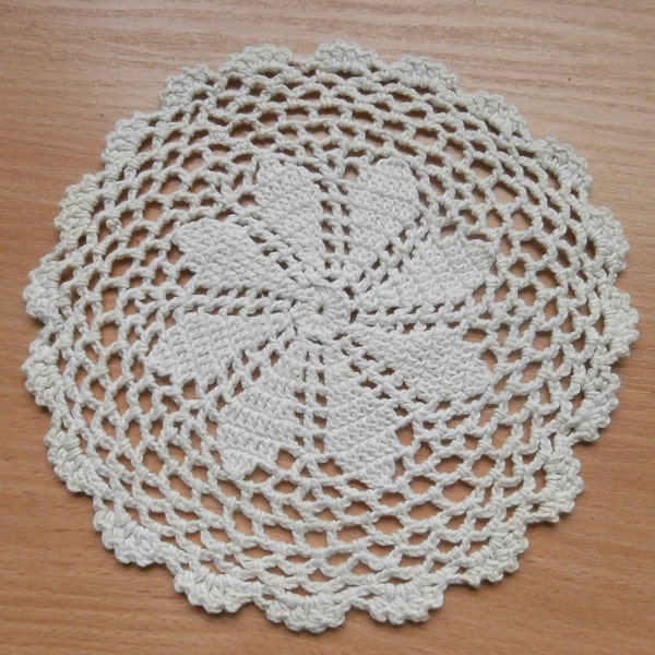 Ecru Crochet Round Doily, Small Lace Doily, Rustic Vintage Home Decor, 6 inches