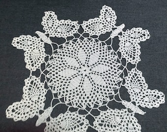 Sky Blue Butterflies Square Crochet Doily,  Vintage Lace Doily, Cotton Placemat