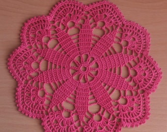 Tapete de ganchillo redondo pequeño rosa oscuro, posavasos de copa Vintage de encaje de algodón, decoración de mesa rosa rústica