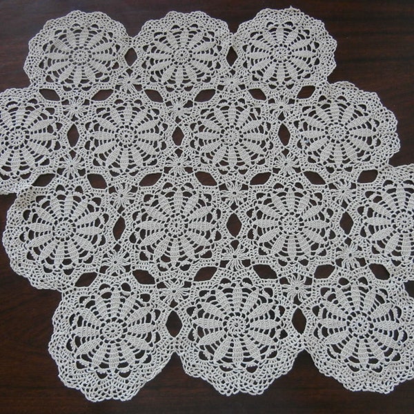 Cream Diamond Doily, Ivory Lace Crochet Table Runner, Vintage Table Decoration
