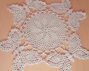 Beige Square Butterflies Doily, Christmas Rustic Decoration, Crochet Cotton Doily 15 inches, Lace Vintage Home Decor, Gift for Mom