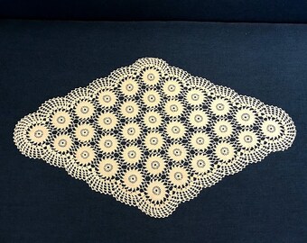 Handmade Cotton Crochet Oval Placemat, Ecru Beige Table Centerpiece