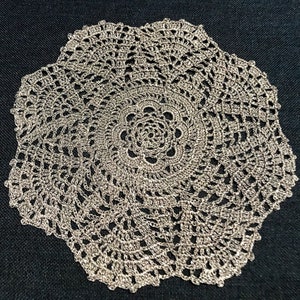 Silver Grey Crochet Doily, Snowflake Christmas Round Decoration, Small Vintage Lace Table Topper, Rustic Home Decor, 7 inches
