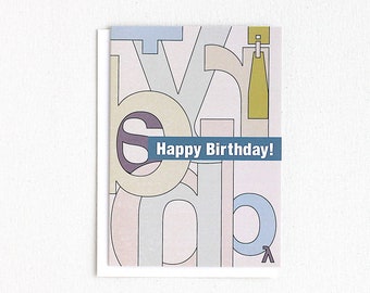 Happy Birthday Card, Modern Typography Abstract Letter Pattern - 198C