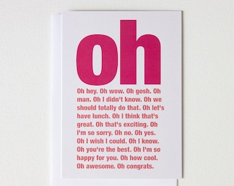 Oh Hello Card, Congratulations Card, Sorry Card, Unique Thinking Of You Card, Modern Typography Card - 184C