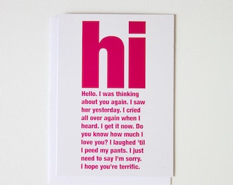 Hi Card, Modern Typography Hello Card, Thinking Of You Card - 179C