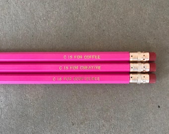 Back To School Pink Gold Foil Pencil Set, Encouragement Quote Pencils, Stocking Stuffer