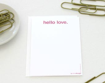 Hello Love Stationery Set, Modern Pink Love Notes, Minimal Design Postcards