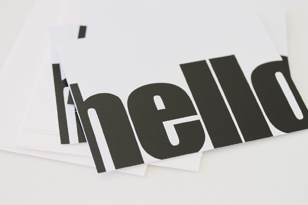 Black and White Hello Cards, Modern Typography Note Card Set - A2S102 ...