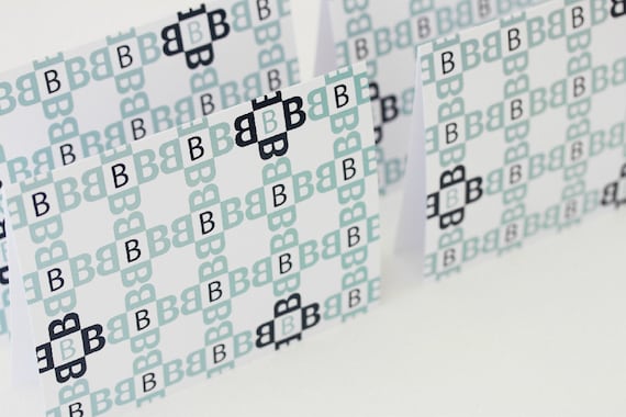 Blue Initial Stationery Modern Letter B Note Card Set A2S106