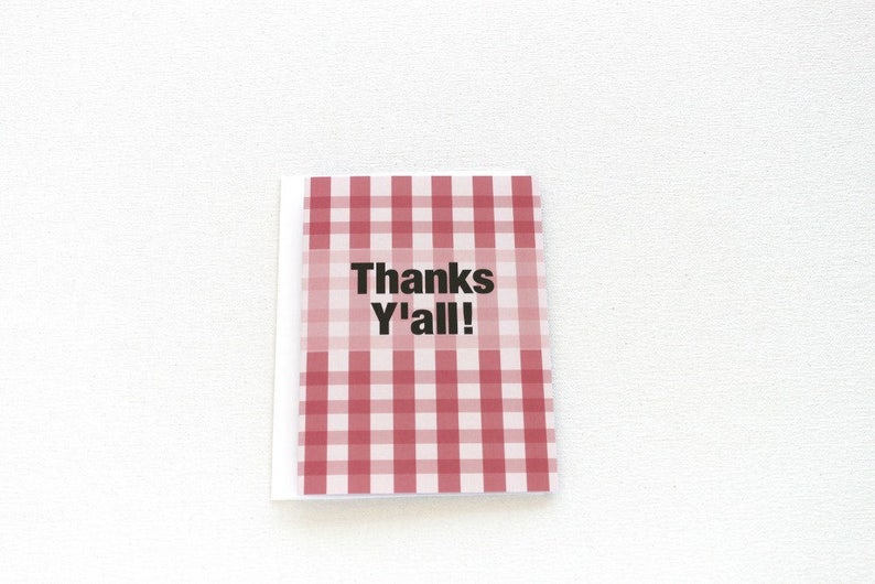 Gingham Pattern Thank You Card, Checker Print Thanks Y'all Card 142C image 1