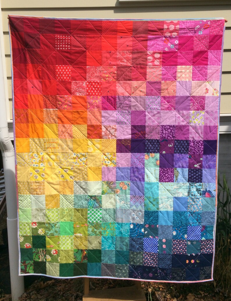 Lapsized Patchwork Quilt in Rainbow Colors Baby Rainbow Etsy