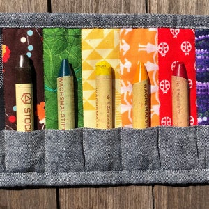 8-Stockmar beeswax crayon sticks, customized for regular color edition, roll-up pouch,