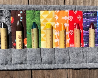 8-Stockmar beeswax crayon sticks, customized for regular color edition, roll-up pouch,