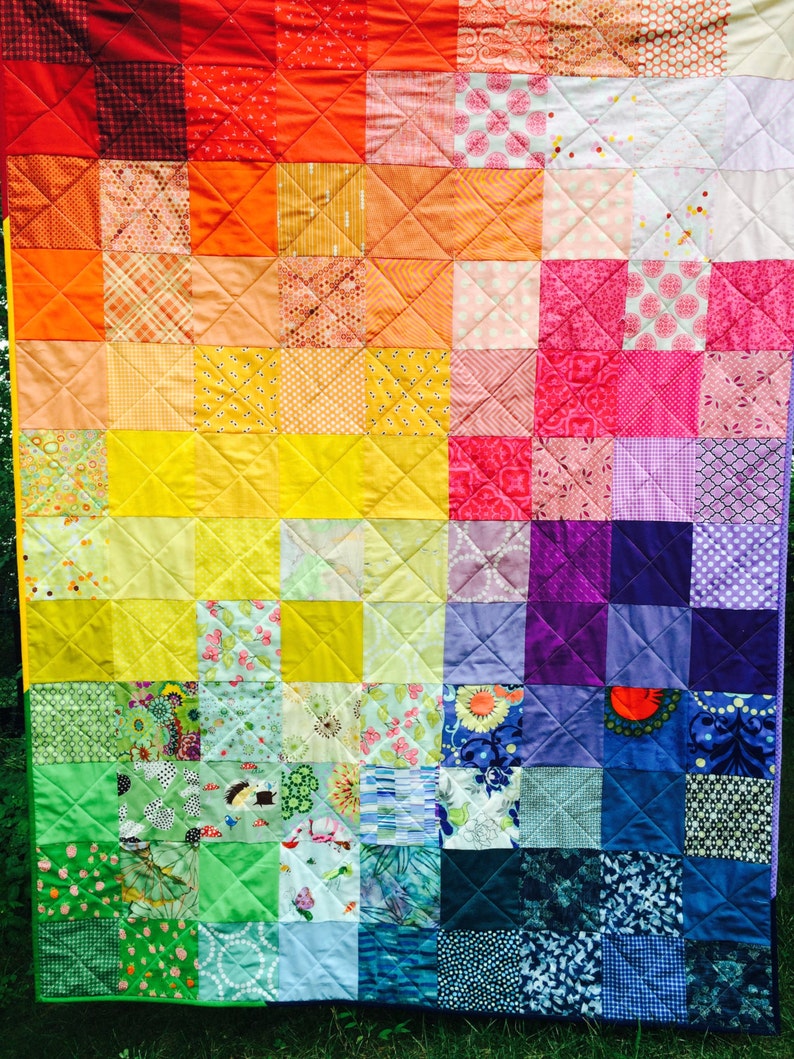 Lapsized patchwork quilt in rainbow colors baby rainbow Etsy