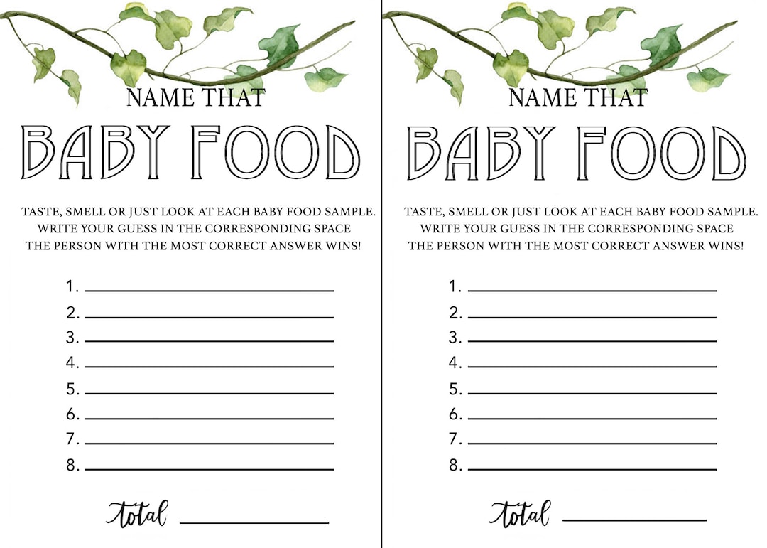 Baby Food Game PRINTABLE Etsy