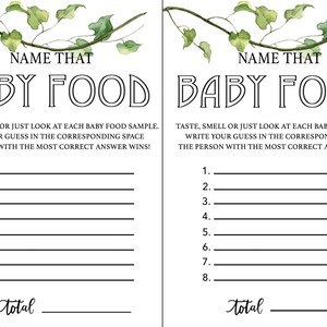 Baby Food Game - PRINTABLE