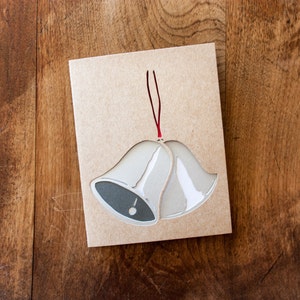 Christmas Bells Card: Hand Cut Silver Bells--50% off SALE