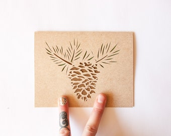 Holiday Card Set of 10: Limber Pine Card Set--Laser cut card set--Pine Cone Cards