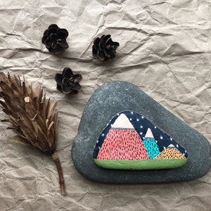 Hand Painted Rock: Mountains at Night, home decor, outdoorsy, camping, wanderlust imagem 1