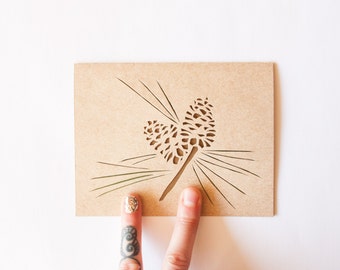 Loblolly Pine Cone Card: Holiday Greeting Cards--Laser Cut Winter Card--Pine Cone--Christmas Cards