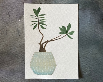Plant Watercolor Painting: acrylic details on pot
