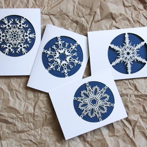 Lot de 4 cartes de voeux flocon de neige pour les fêtes : cartes flocon de neige découpées au laser