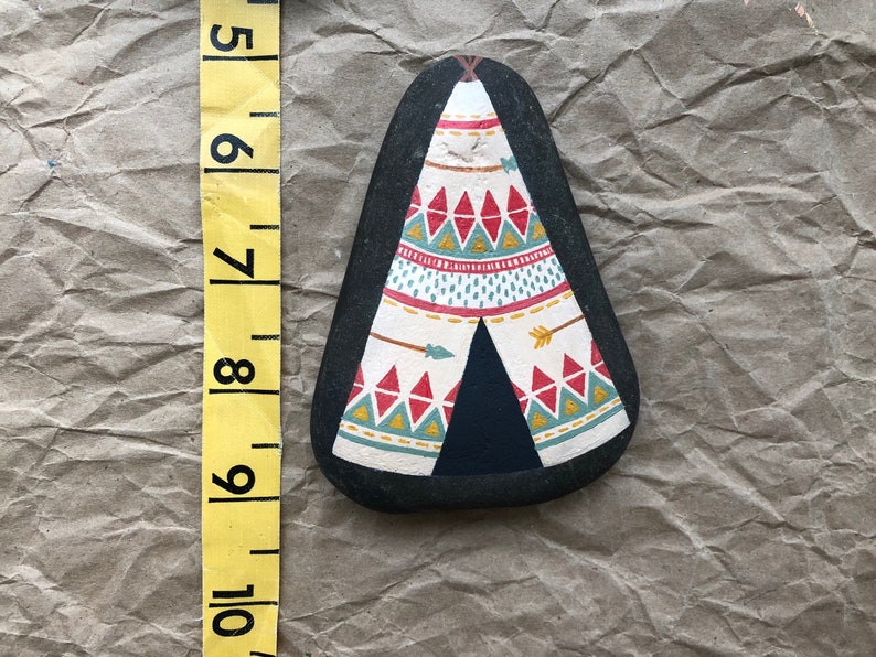find your tribe Large Hand Painted Rock: Teepee painting nursery decor bohemian decor home decor
