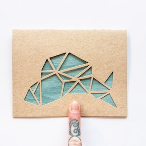 Tarjeta día del padre: separación geométrica pescado--color personalizado + mensaje