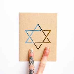 Set di 10 biglietti di Star of David Hanukkah: Stella di David tagliata al laser, blu e oro