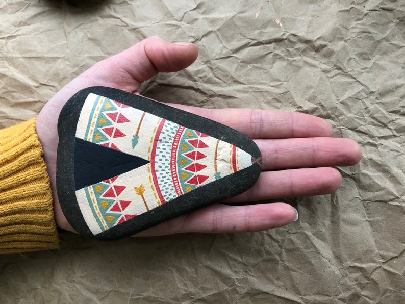 find your tribe Large Hand Painted Rock: Teepee painting nursery decor bohemian decor home decor