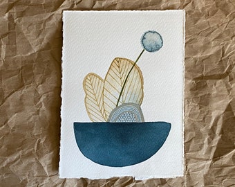 Original watercolor painting: mixed media art, plant art