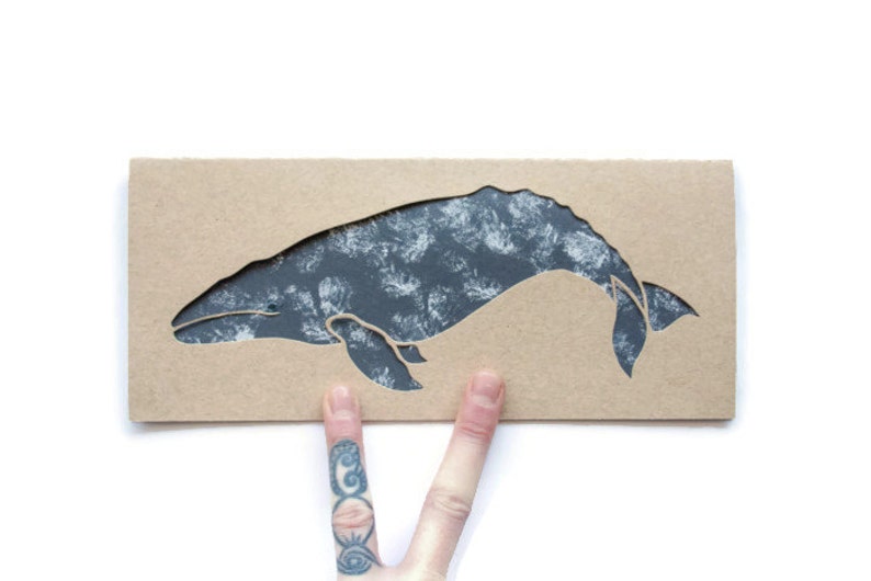 Blank Card: Grey WhaleLaser cut, sponge painted detailsnauticalsummer image 1