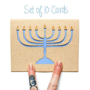 Set di 10 biglietti di Hanukkah: biglietti Menorah - set di biglietti tagliati al laser