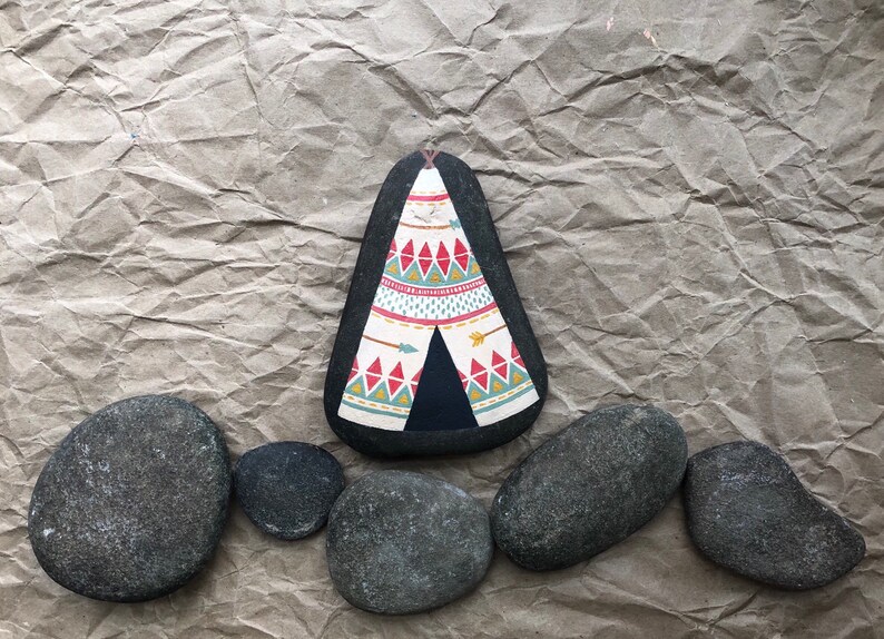 find your tribe Large Hand Painted Rock: Teepee painting nursery decor bohemian decor home decor
