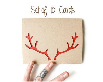 Christmas Card Set of 10: Reindeer Antlers--Christmas Cards--Laser cut card set