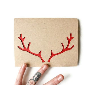 Antler Card: Laser Cut reindeer Antlers Custom Color Custom Text image 1