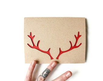 Antler Card: Laser Cut reindeer Antlers - Custom Color - Custom Text