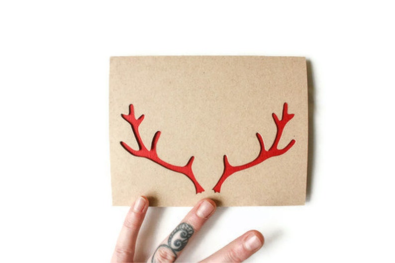Antler Card: Laser Cut reindeer Antlers Custom Color Custom Text image 1