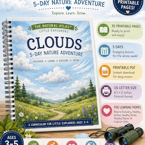 Cloud Activities for Preschool Printable PDF | Nature Study Workbook | Play-Based Learning | Homeschool Pre-K Kindergarten | 35 Pages