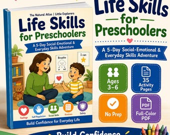 Life Skills for Preschoolers Printable, Social Emotional Learning Activities, Feelings Routines Safety Workbook, Ages 3–6