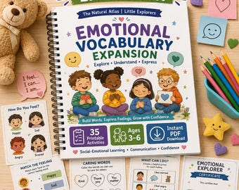 Werkboek met emotionele woordenschat voor kinderen van 3-6 jaar, printbare activiteiten voor sociaal-emotioneel leren.