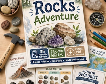 Rocks Preschool Workbook Printable: 35 Geology Activities, Homeschool Nature Study PDF, Ages 3–6