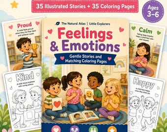 Feelings and Emotions for Kids, 71 Printables, 35 SEL Stories and 35 Coloring Pages, Preschool Social Emotional Learning, Ages 3-6 PDF