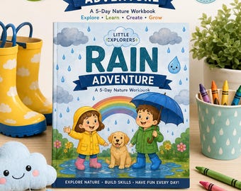 Rain Adventure Preschool Workbook, 35 Pages, Nature Science Activities (Digital Download)