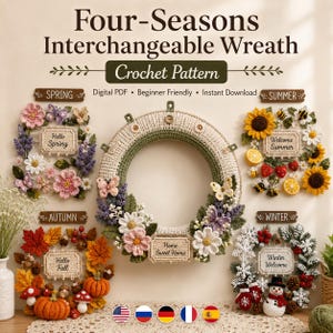Interchangeable Crochet Wreath Pattern,  Four Seasons Decor (Digital PDF)