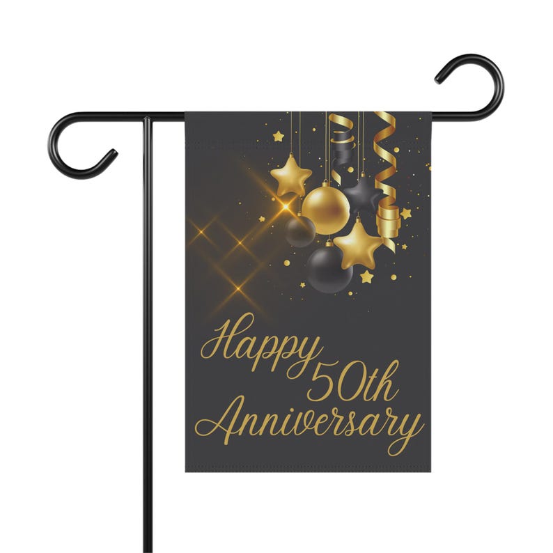 50th Anniversary Garden Flag, Poly Poplin-Canvas Yard Sign image 2